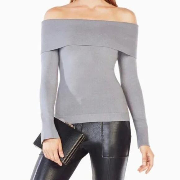 BCBGMAXAZRIA Womens size Small Astria Off The Shoulder Sweater Gray - Picture 1 of 10